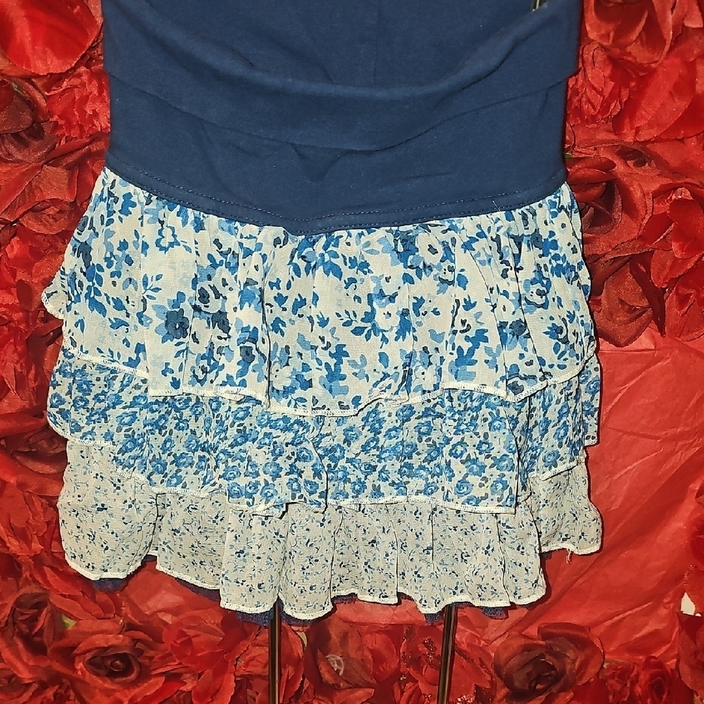 Children's Place Girls Floral Blue Ruffle Skirt Size 6